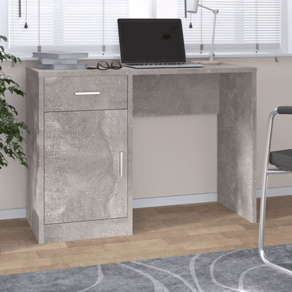 Maison Exclusive - Scrivania con spazio contenitivo, grigio cemento, 100x40x73 cm, realizzata in materiale composito di legno
