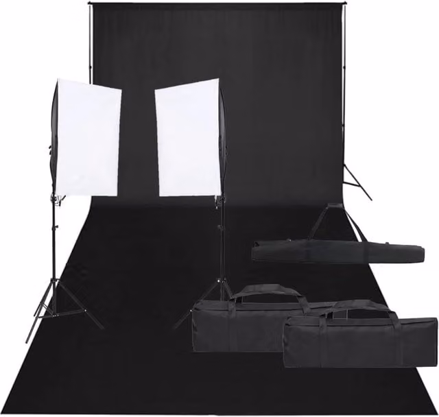 Kit per studio fotografico professionale con illuminazione LED e fondali bianco e nero