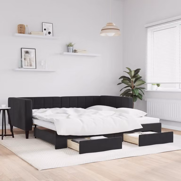 vidaXL Divano Letto Estraibile con Cassetti in Velluto Nero L/P: 100 x 200 cm