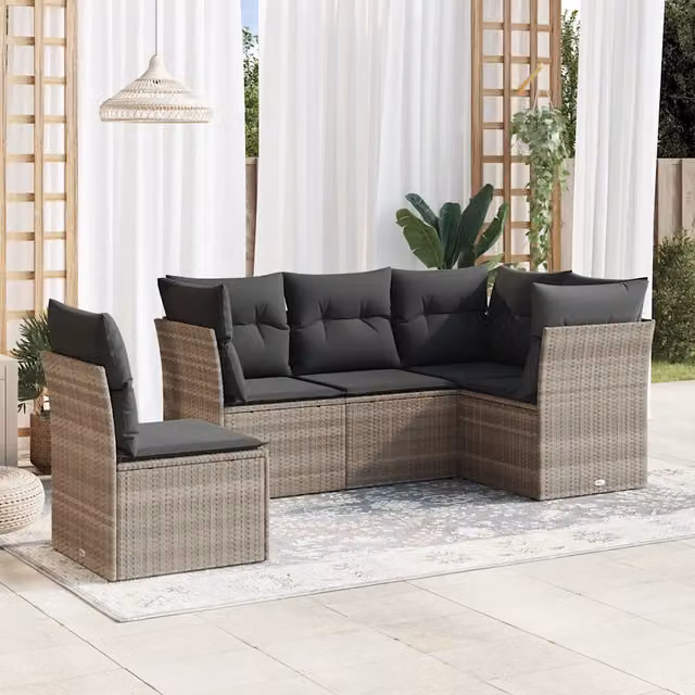 Set Divano da Giardino a L VIDAXL in Polyrattan Grigio Chiaro con 5 Cuscini – 1
