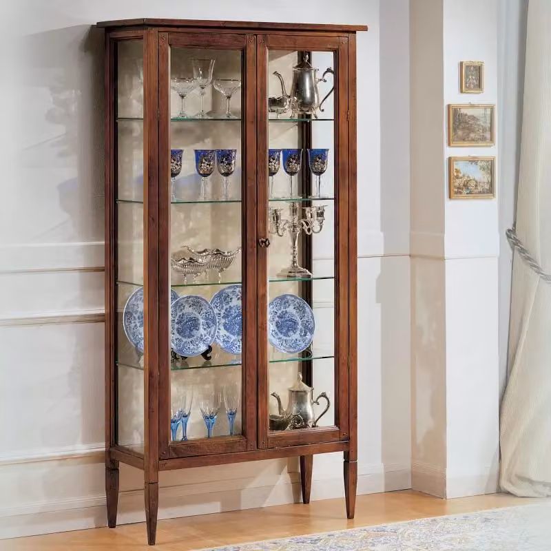Vetrina classica Mobili 2G con 2 ante in vetro e legno faggio, finitura beige e marrone, L: 86 cm, P: 36 cm, H: 170 cm – 2