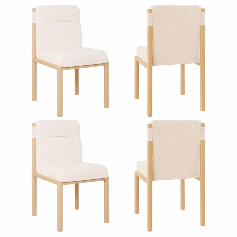 Set di 4 sedie da pranzo Minimal beige con rivestimento in tessuto sherpa e struttura effetto legno rovere, design moderno scandinavo – 2