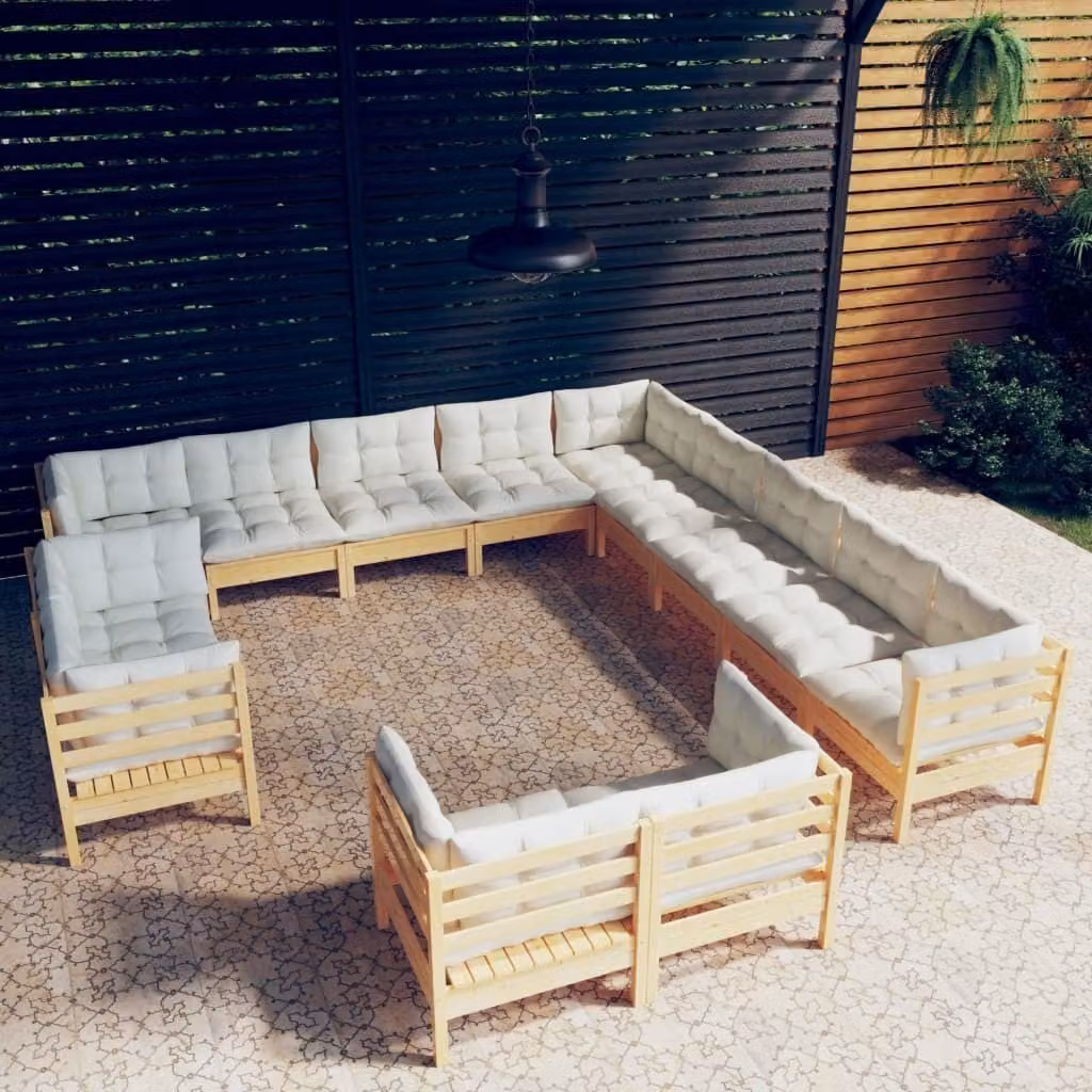 Maison Exclusive - Set Divani da Giardino 13 pz con Cuscini Crema Massello di Pino
