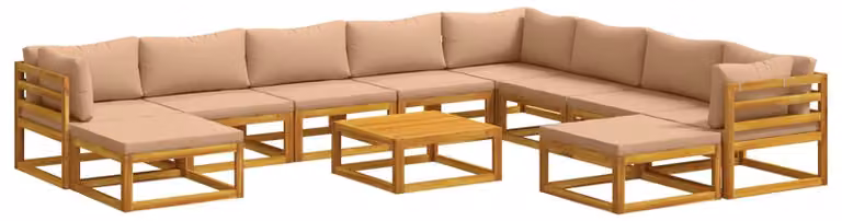 Set divano da salotto, 11 pezzi, in legno massello di acacia naturale