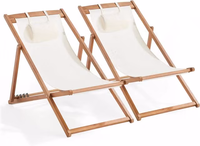 Oviala - Set di 2 sedie a sdraio in eucalipto bianco