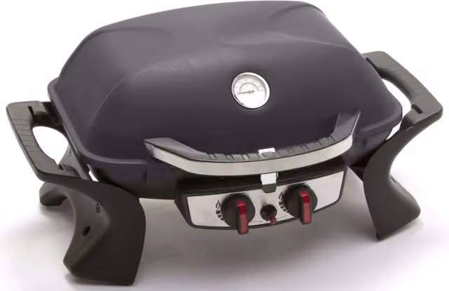 Barbecue a gas portatile Taddei Easy a 2 fuochi in acciaio smaltato nero con termometro – 1
