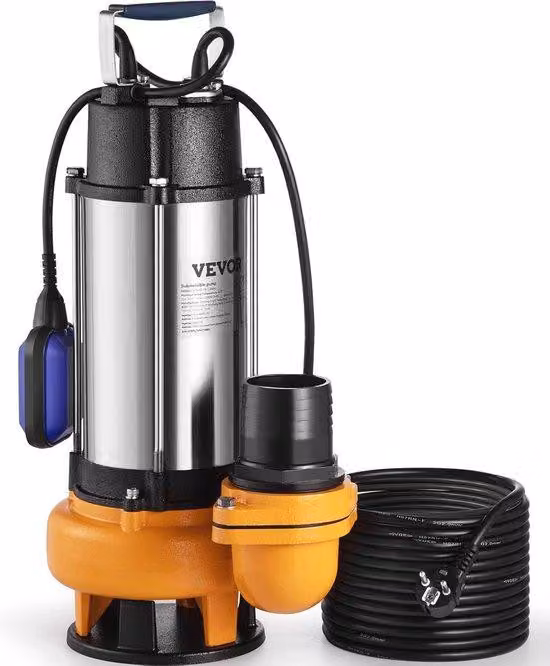 Pompa sommersibile con valvola di bilanciamento automatico - Pompa a doppio stadio da 2200 W, impermeabile secondo lo standard IPX8, per uso esterno e interno
