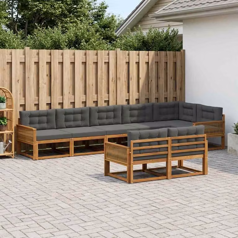 Set di divani da esterno vidaXL a forma di U composto da 8 pezzi in legno di acacia con cuscini in beige e antracite
