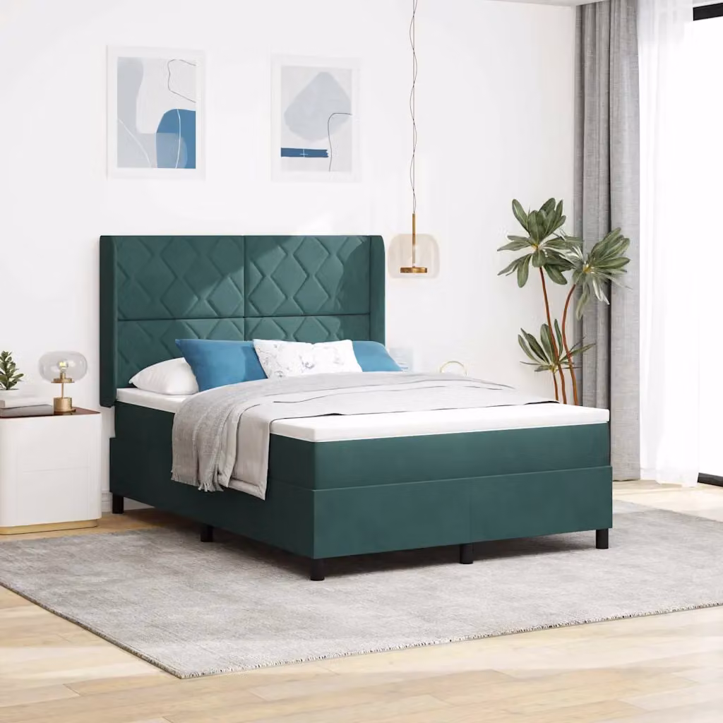 Letto a molle con testiera vidaXL in velluto verde scuro L: 160 cm, P: 200 cm, H: 163 cm