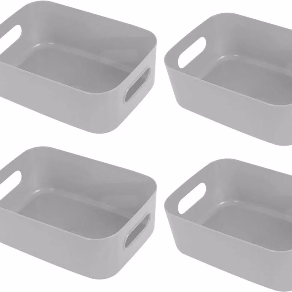 Set di 4 contenitori grigi (20x14x7 cm) - Scatole organizer in plastica - Multifunzionali - Ideali per cucina, bagno, armadi e camerette - Contenitore per giocattoli