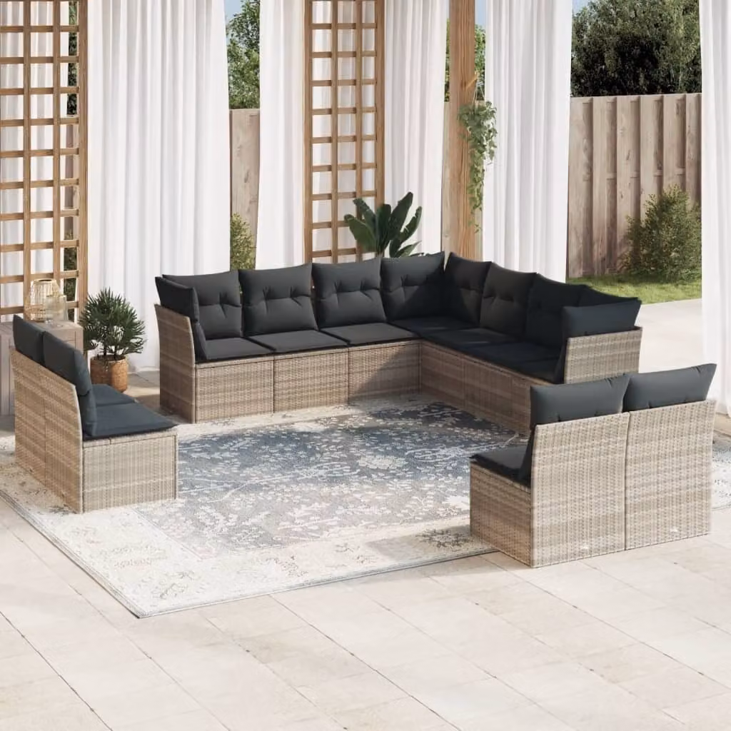 Maison Exclusive - Set Divani da Giardino 11 pz con Cuscini in Polyrattan Grigio