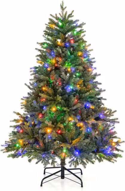 Albero di Natale pre-illuminato Design Mania con 844 punte di ramo e luci LED multicolore, Altezza: 150 cm, Colore: verde