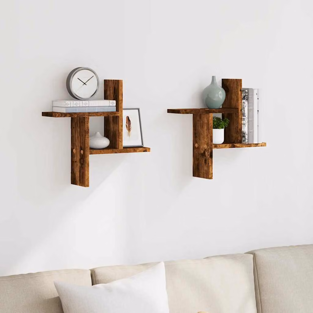 Set di 2 mensole da parete vidaXL in rovere fumo, L 38 cm x P 12 cm x H 38 cm