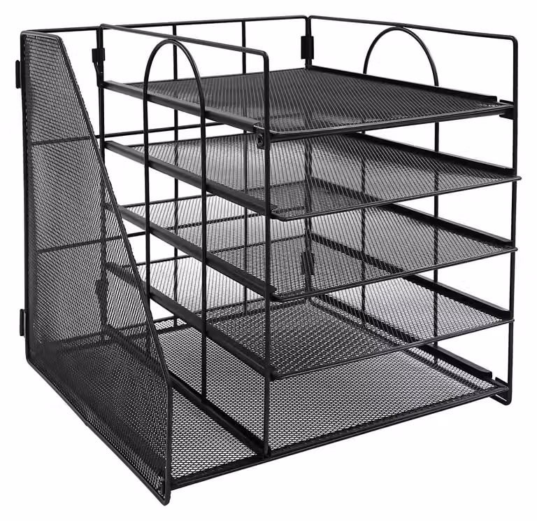 Organizzatore da scrivania in metallo - Portadocumenti a 5 livelli - Cassettiera per lettere e documenti - Portaoggetti da scrivania - Scaffale a più ripiani per archivi - Ideale per ufficio, home office e scuola