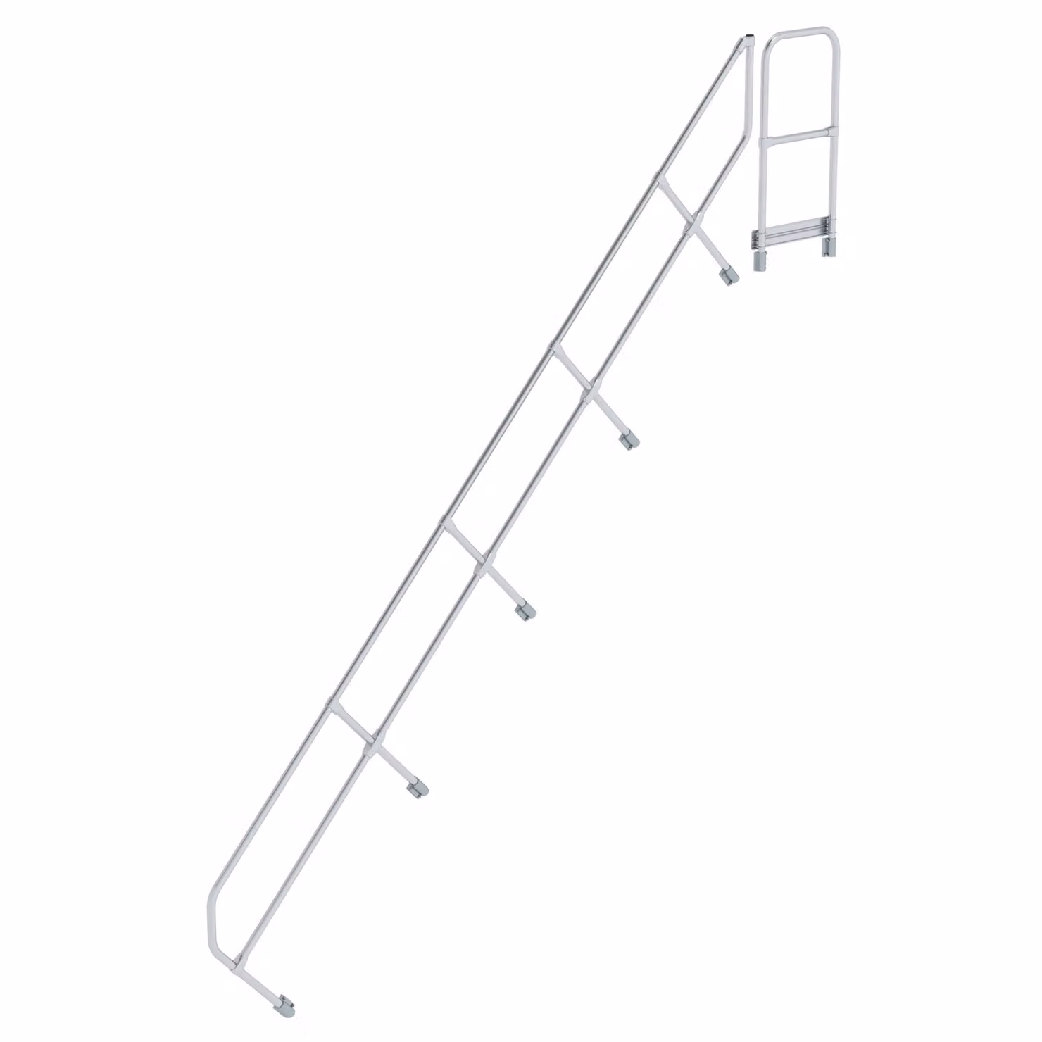 Scala con piattaforma a 45° secondo corrimano per 16 gradini inclinazione 45°