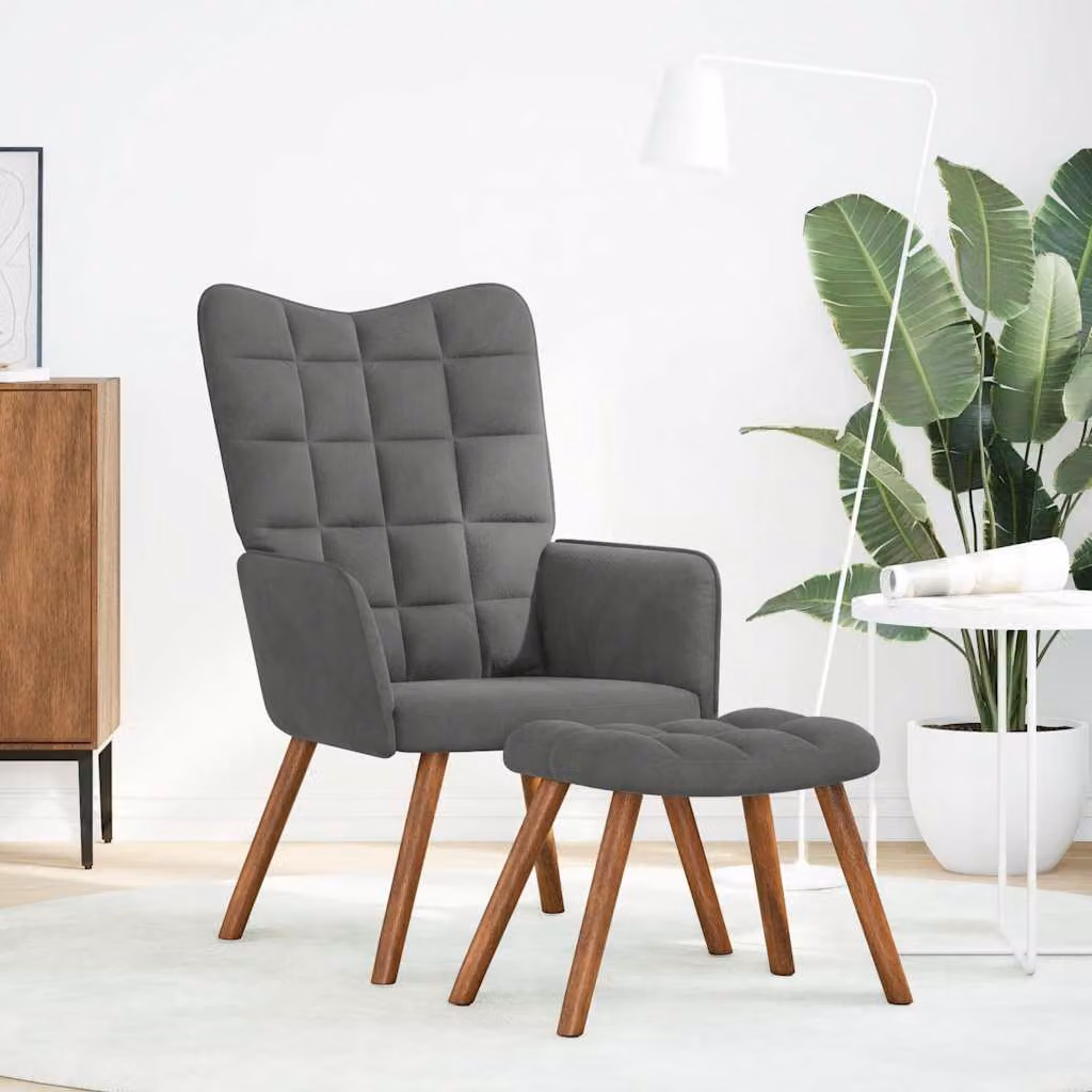 vidaXL Poltrona Relax con Sgabello in Velluto Grigio Scuro
