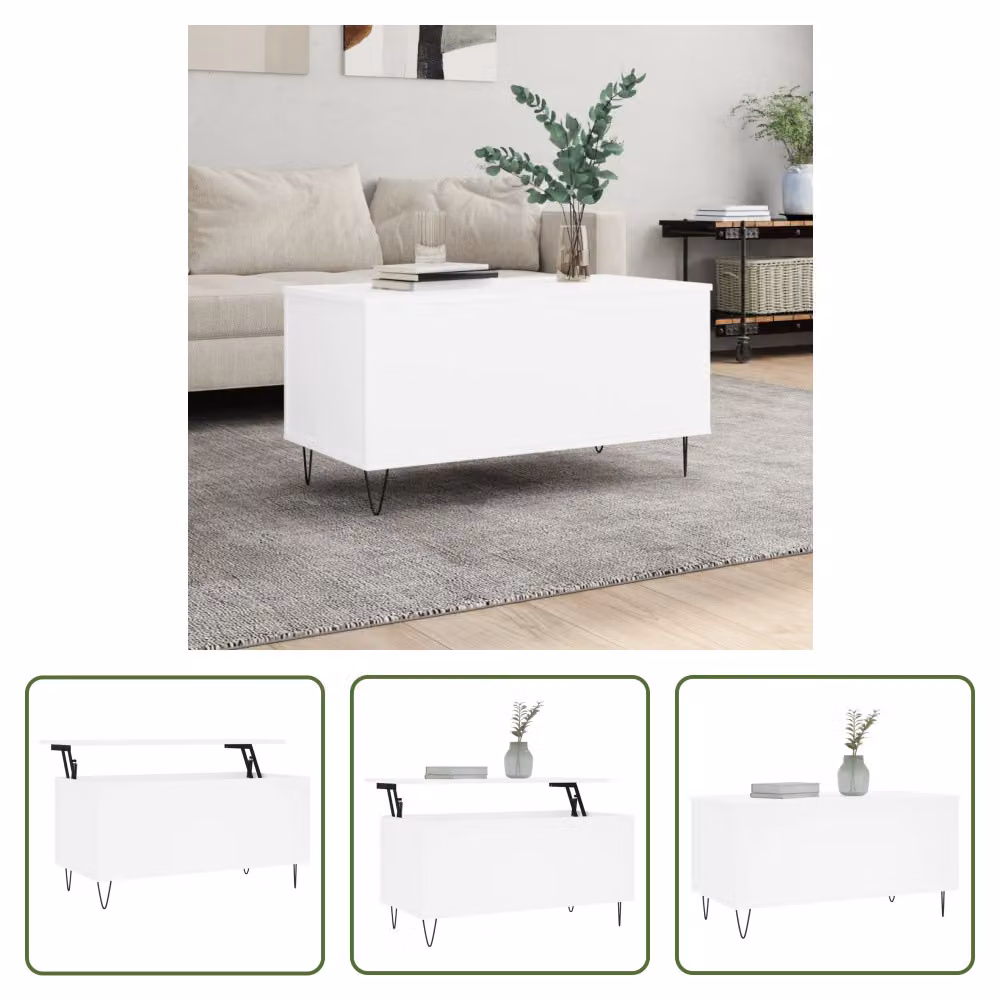 Tavolino The Living Store bianco 90x44,5x45 cm in materiale ligneo