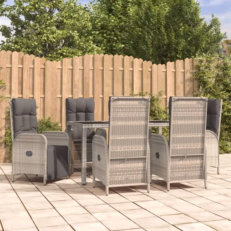 The Living Store Set da pranzo da giardino 7 pezzi con cuscini in poly rattan grigio