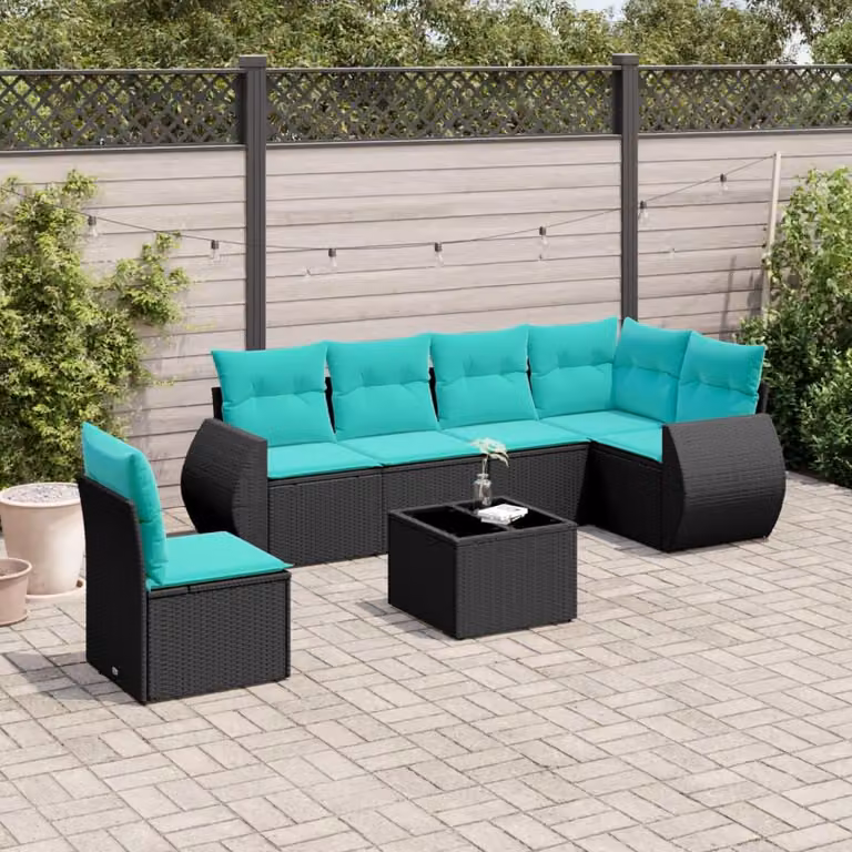Maison Exclusive - Set di 7 mobili da giardino con cuscini, polyrattan nero