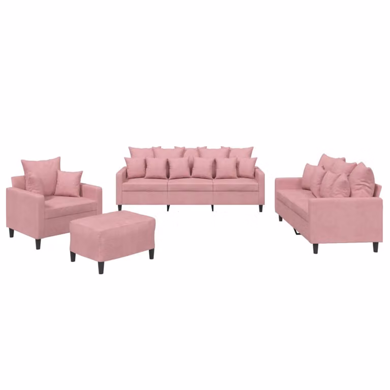 Set di Divani 4 pz con Cuscini rosa in Velluto