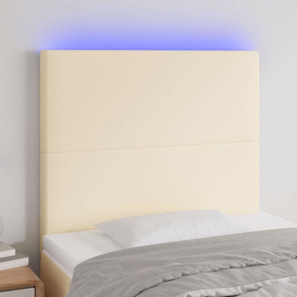 Testiera per letto vidaXL in similpelle beige con illuminazione LED e porta di ricarica USB, L 100 x P 5 x H 118/128 cm