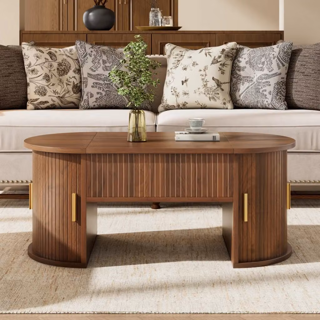 Tavolino sollevabile REDOM in MDF laminato marrone con meccanismo regolabile in altezza L/P/H: 100 x 50 x 40,5 cm – 2