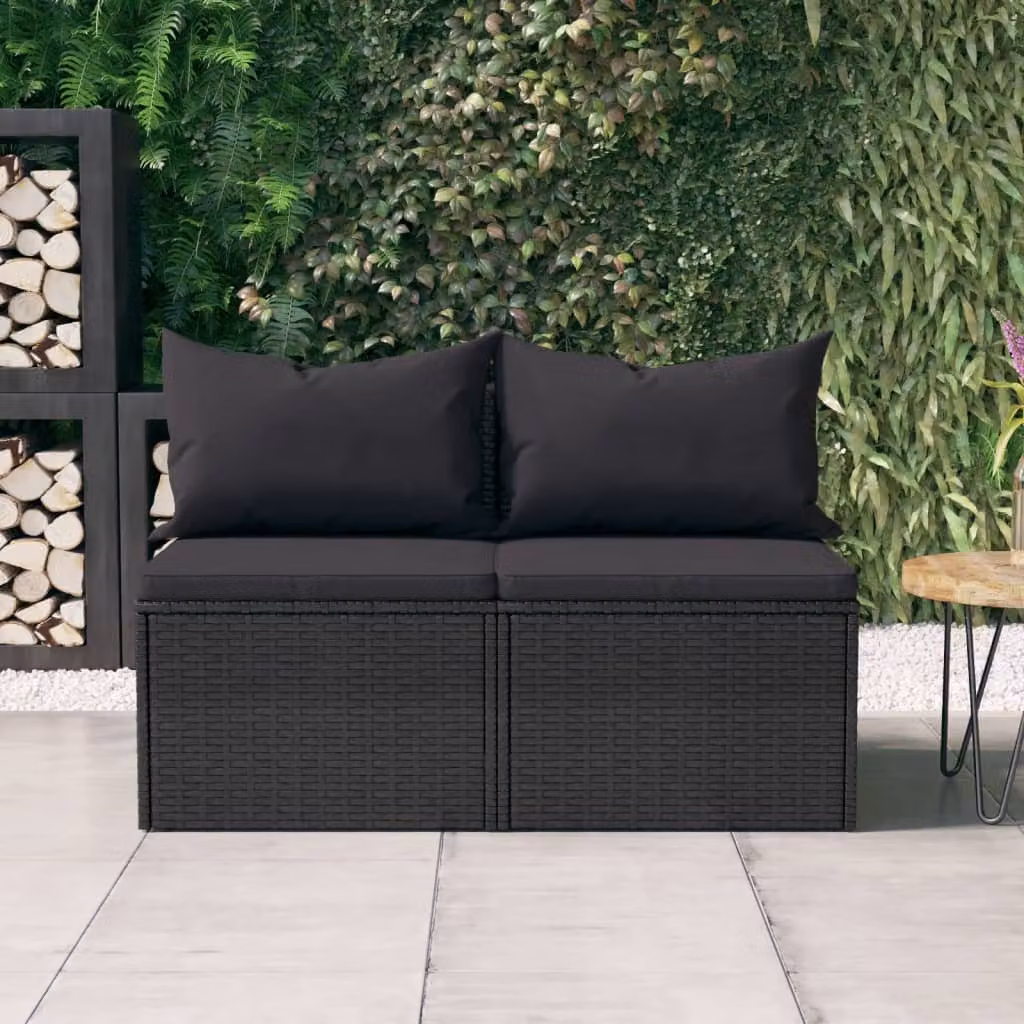 Set di 2 divani centrali da giardino vidaXL in polyrattan nero con cuscini