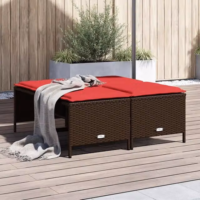 Set di 4 sgabelli da giardino vidaXL in polyrattan marrone con cuscini rossi resistenti ai raggi UV