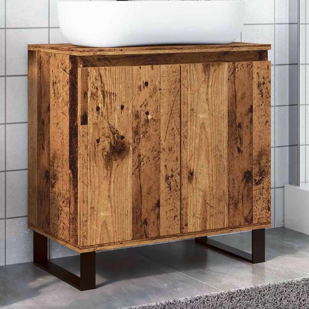 Mobile da bagno stile industrial vidaXL in legno vecchio e metallo, colore marrone, L: 58 cm, P: 33 cm, H: 60 cm