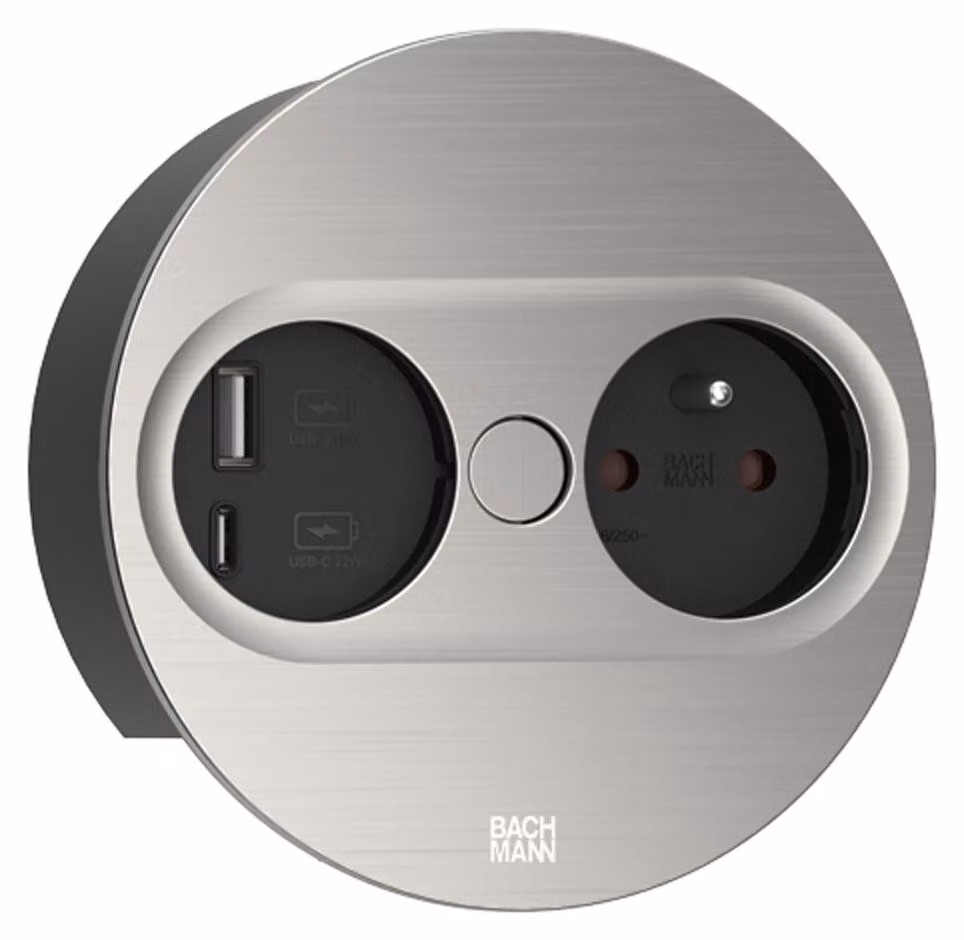 BACHMANN Sistema TWIST 2, presa CZ + alimentatore (USB A+C), argento (946.006) (19.07.3136)