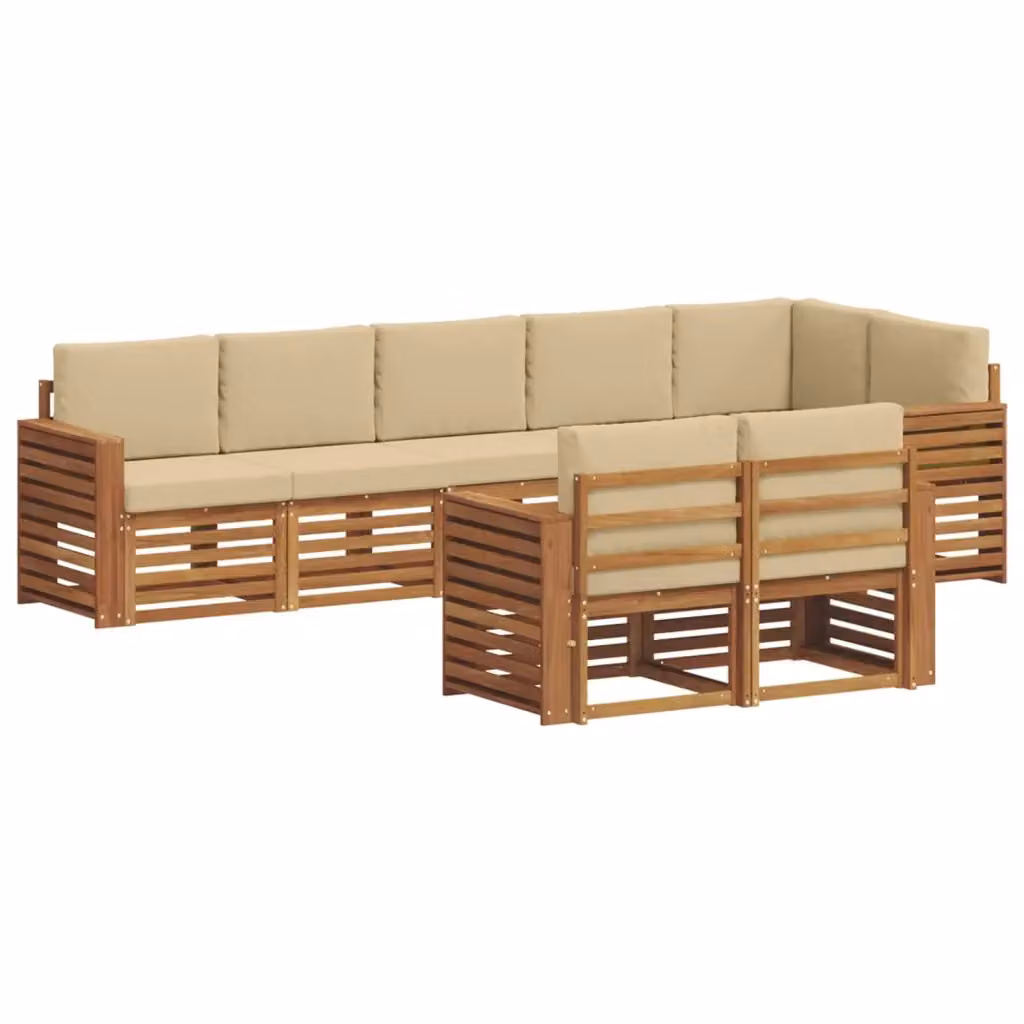 Set di divani da esterno a L vidaXL in legno di acacia con cuscini beige e marrone – 2