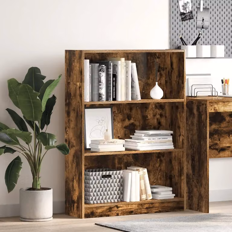 Libreria moderna vidaXL in legno Rovere Fumo, con pannello posteriore, L 80 cm x P 24 cm x H 109 cm