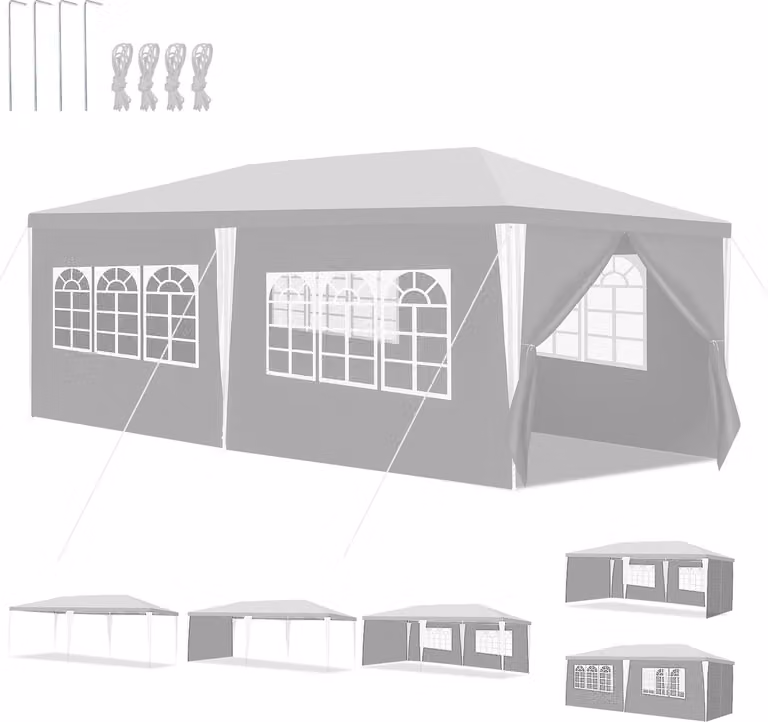 Tenda a padiglione Jayseuw con 4 pareti laterali e finestra con porta a zip 3x6m, bianco
