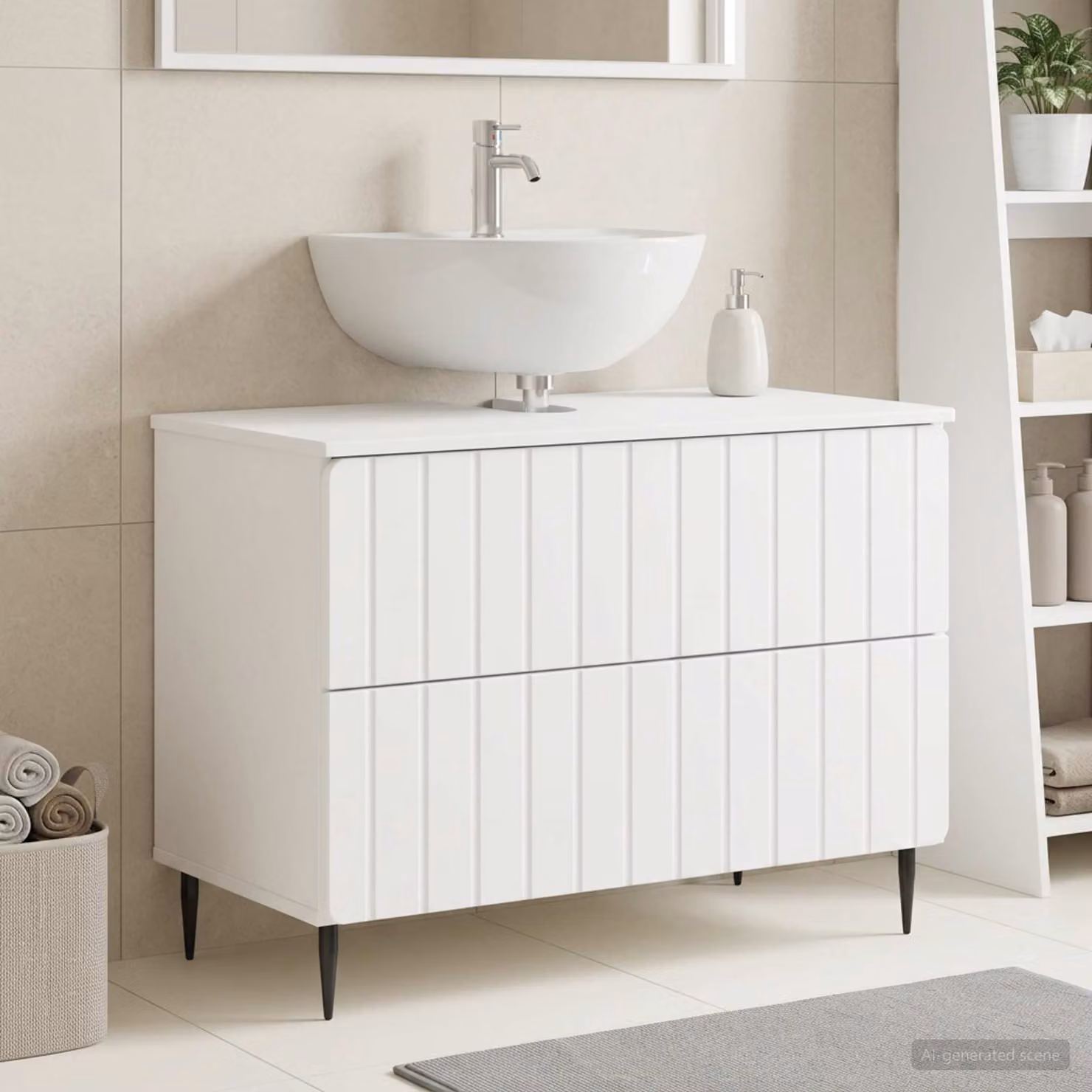 Armadio per lavabo da bagno moderno vidaXL ZWOLLE bianco con cassetti e ante L: 82 cm, P: 41 cm, H: 58,5 cm