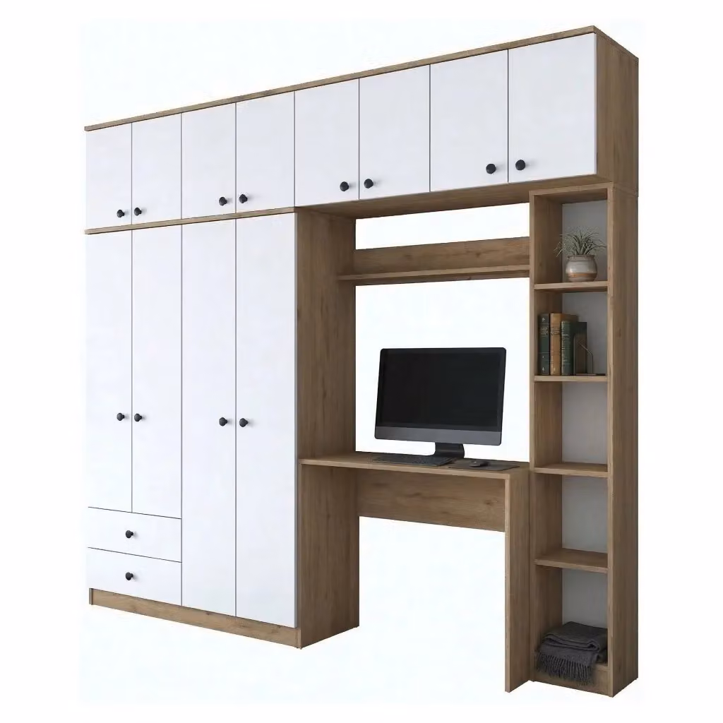 Armadio DMORA per camera da letto moderno in legno bianco e marrone L: 240 cm, H: 217 cm, P: 43 cm – 2