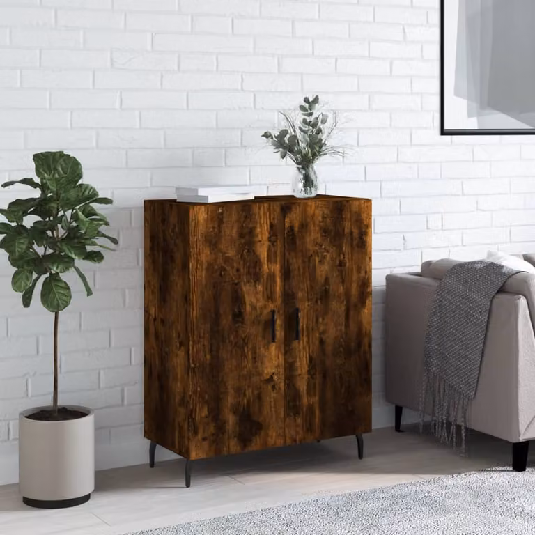 Credenza vidaXL in Rovere Fumo e Legno Multistrato, L/P/H: 69,5 x 34 x 90 cm