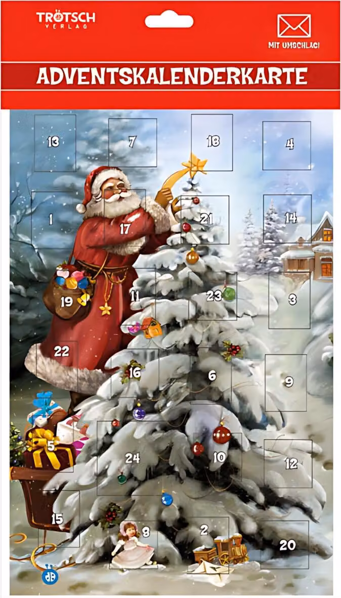 Cartolina calendario dell'Avvento albero di Natale, 12x18 cm con busta,