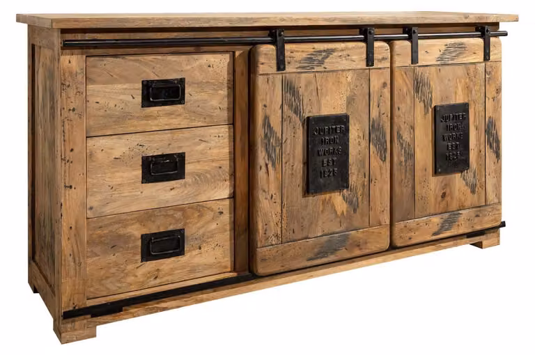 MASSIVMOEBEL24 | credenza in legno di Mango 150x45x80 mango naturale laccato RAILWAY #100