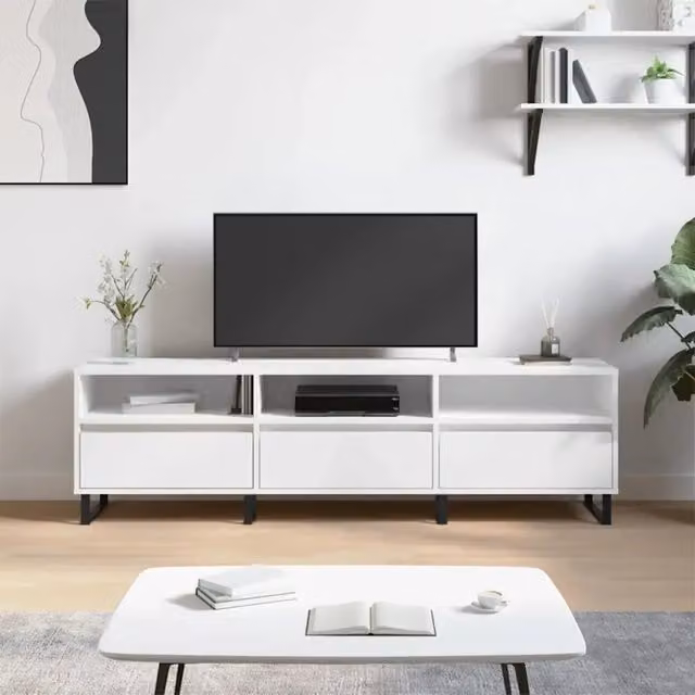 Mobile Porta TV Moderno vidaXL Bianco in Legno e Metallo L: 150 cm, P: 30 cm, H: 44,5 cm – 1