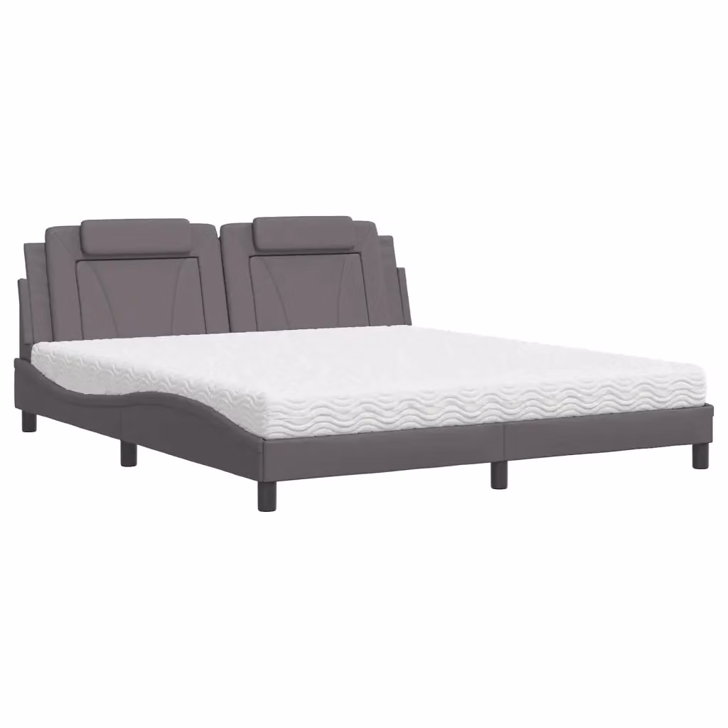 Letto Viana vidaXL con Materasso in Grigio e Bianco, Rivestimento in Similpelle e Tessuto, L/P: 180 x 200 cm – 2