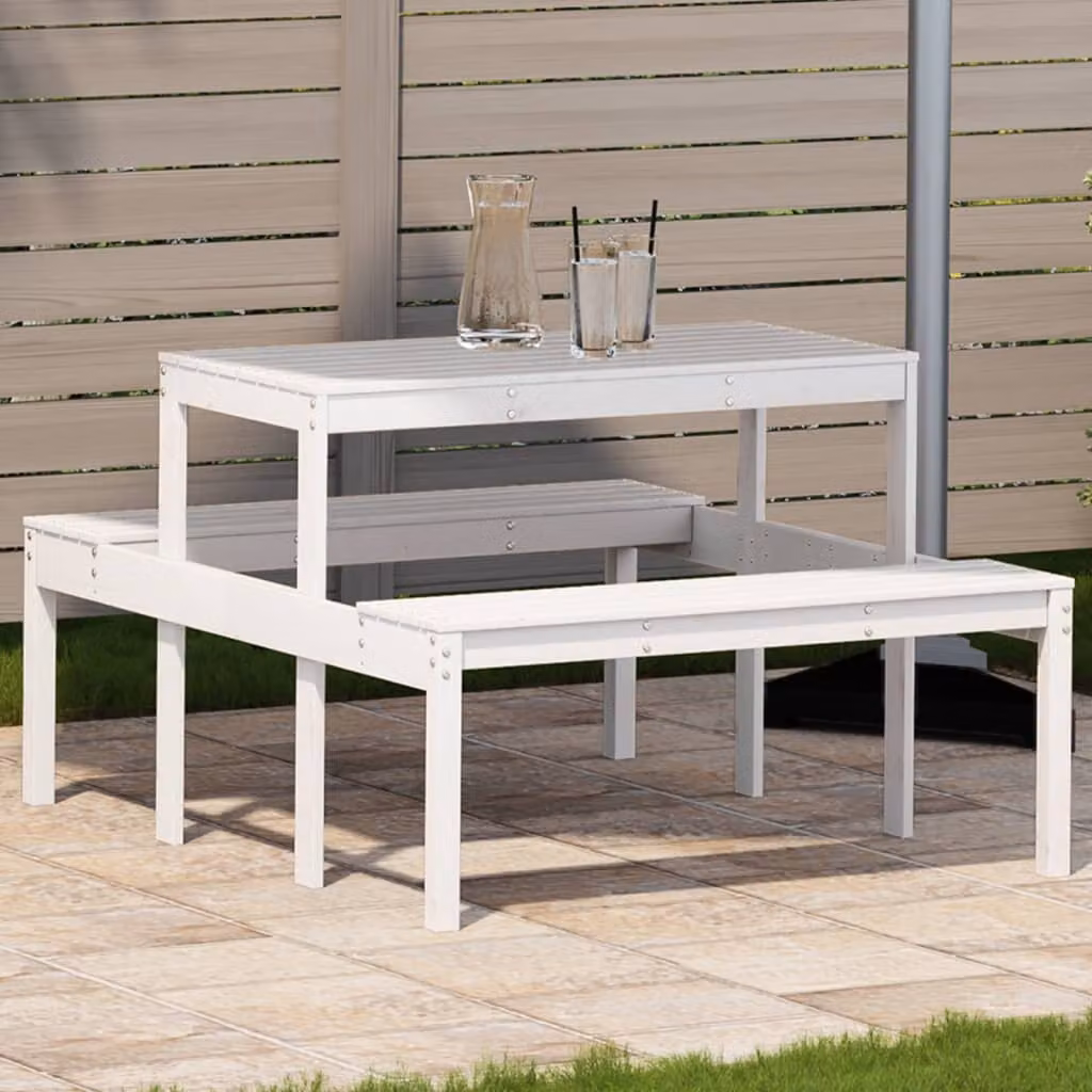 vidaXL Tavolo da picnic rettangolare in legno di pino bianco per giardino e terrazza L: 134 cm, P: 110 cm, H: 75 cm