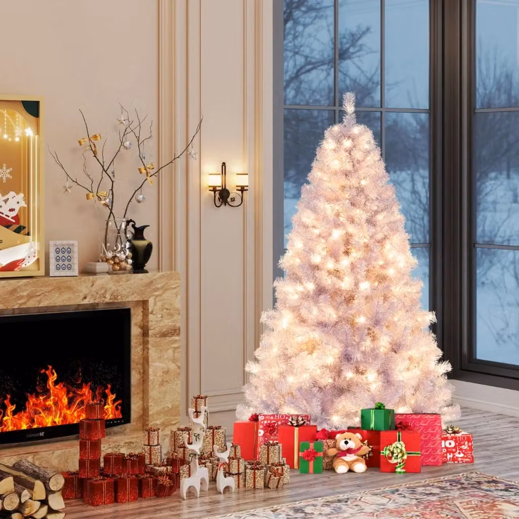 Albero di Natale artificiale preilluminato Design Mania con 250 luci LED bianco caldo, colore viola, Altezza: 180 cm – 2