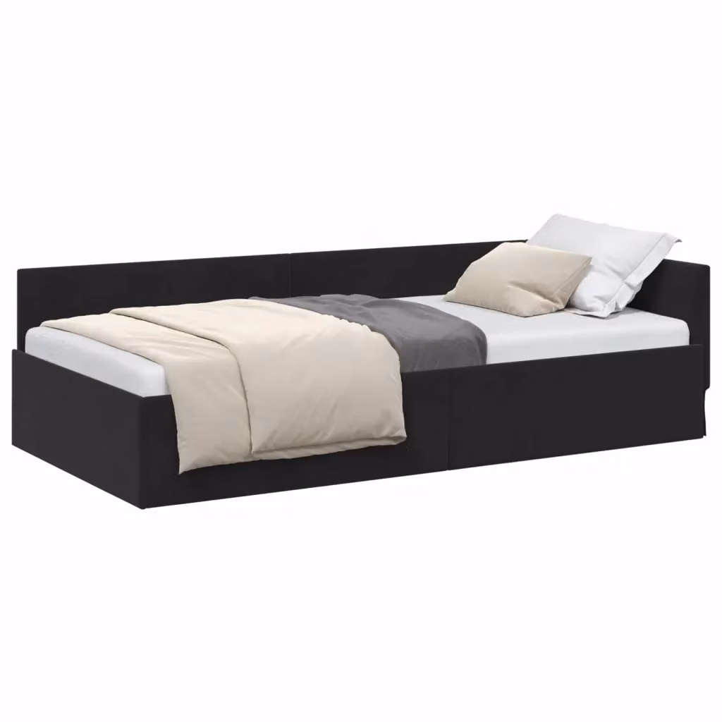 vidaXL Cornice del letto ad angolo in velluto nero, L 200 x P 80 x H 35 cm – 2