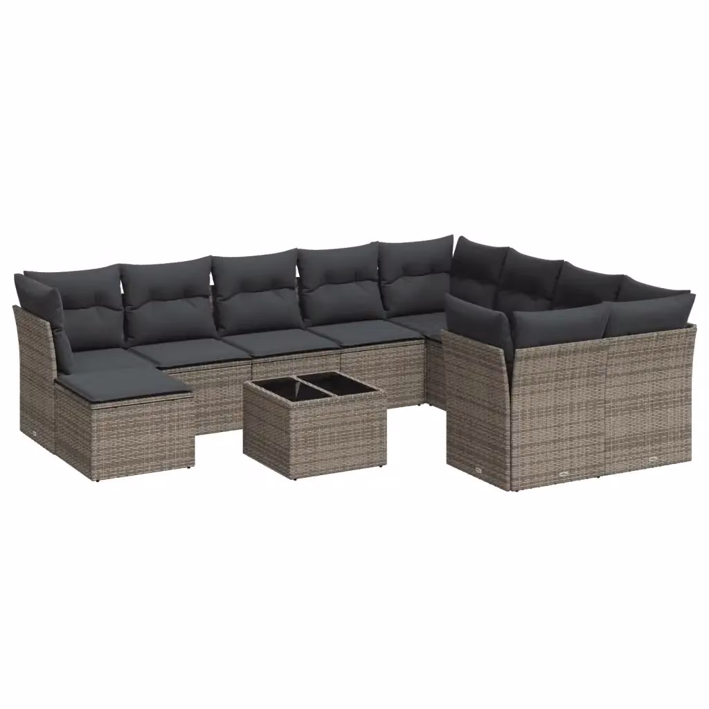 vidaXL Set Divani da Giardino 11 pz a Forma a L con Cuscini e Tavolino, Polyrattan e Metallo, Grigio – 2