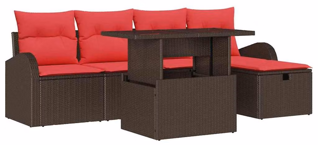Set Divano da Giardino con cuscino 6 pcs Marrone polyrattan
