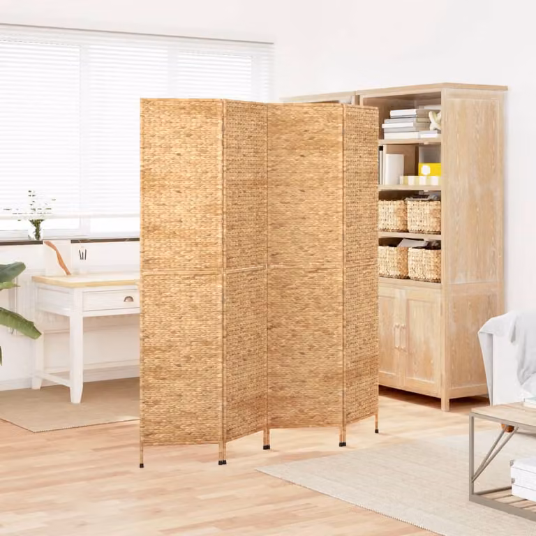 Divisorio per Ambienti vidaXL con 4 Pannelli in Rattan e Metallo, Colore Marrone e Beige, H 180 cm x L 163 cm