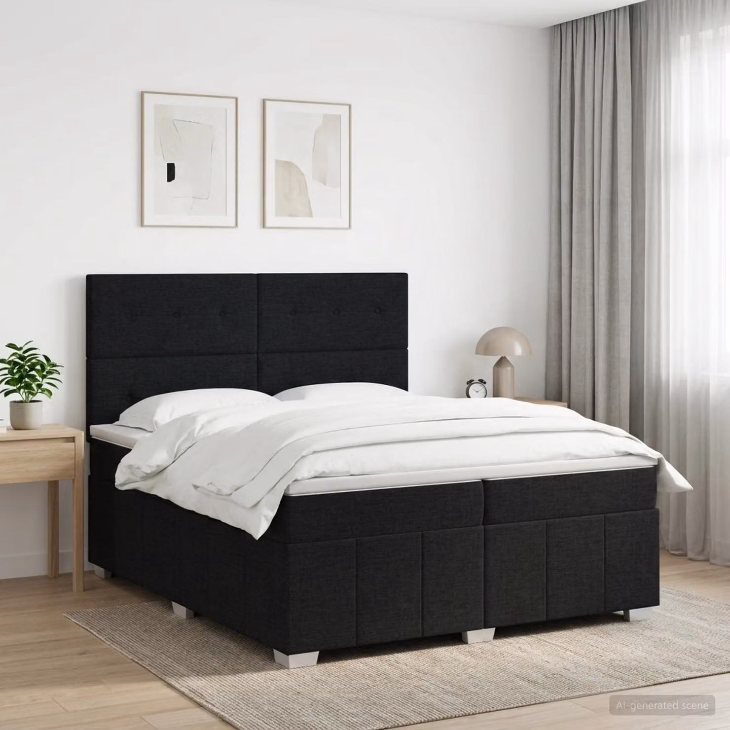 Letto box spring con materasso vidaXL in tessuto nero L/P: 200 x 200 cm