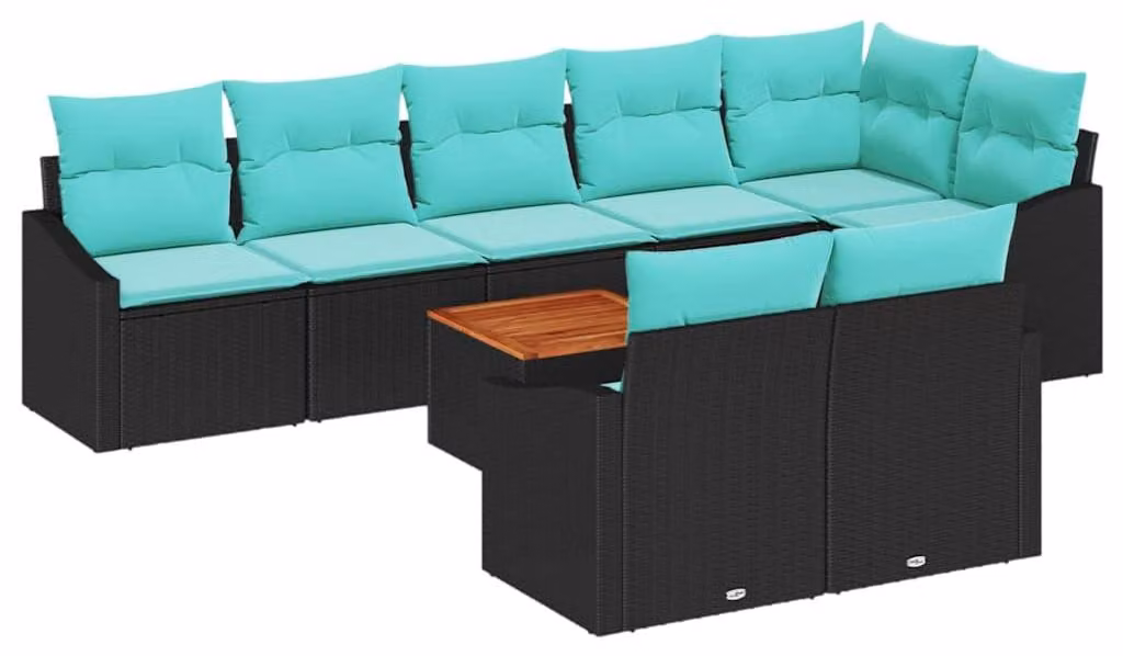 Set Divano da Giardino con cuscino 9 pcs Nero polyrattan