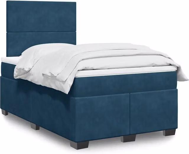 Letto con Giroletto a Molle e Materasso Ibrido vidaXL in Velluto Blu e Bianco L/P: 120 x 200 cm – 1