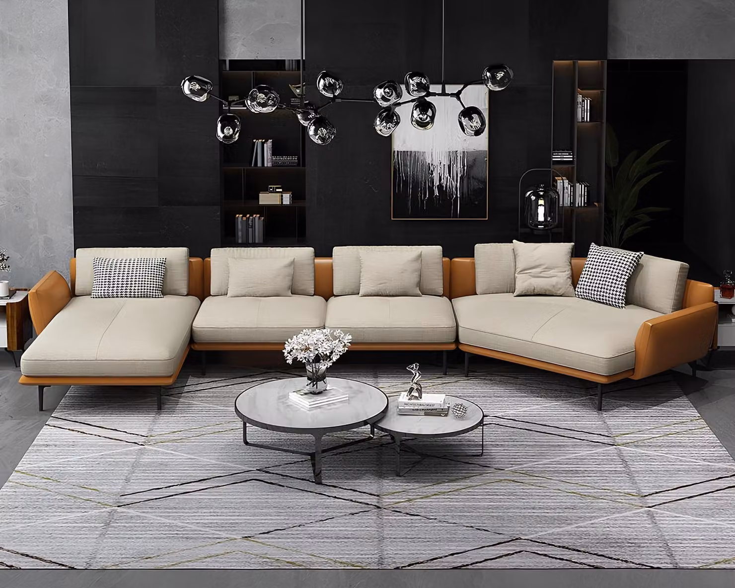 Ecksofa U-Form Wohnlandschaft Sofa Couch Polster Ecke Garnitur Sofas Leder
